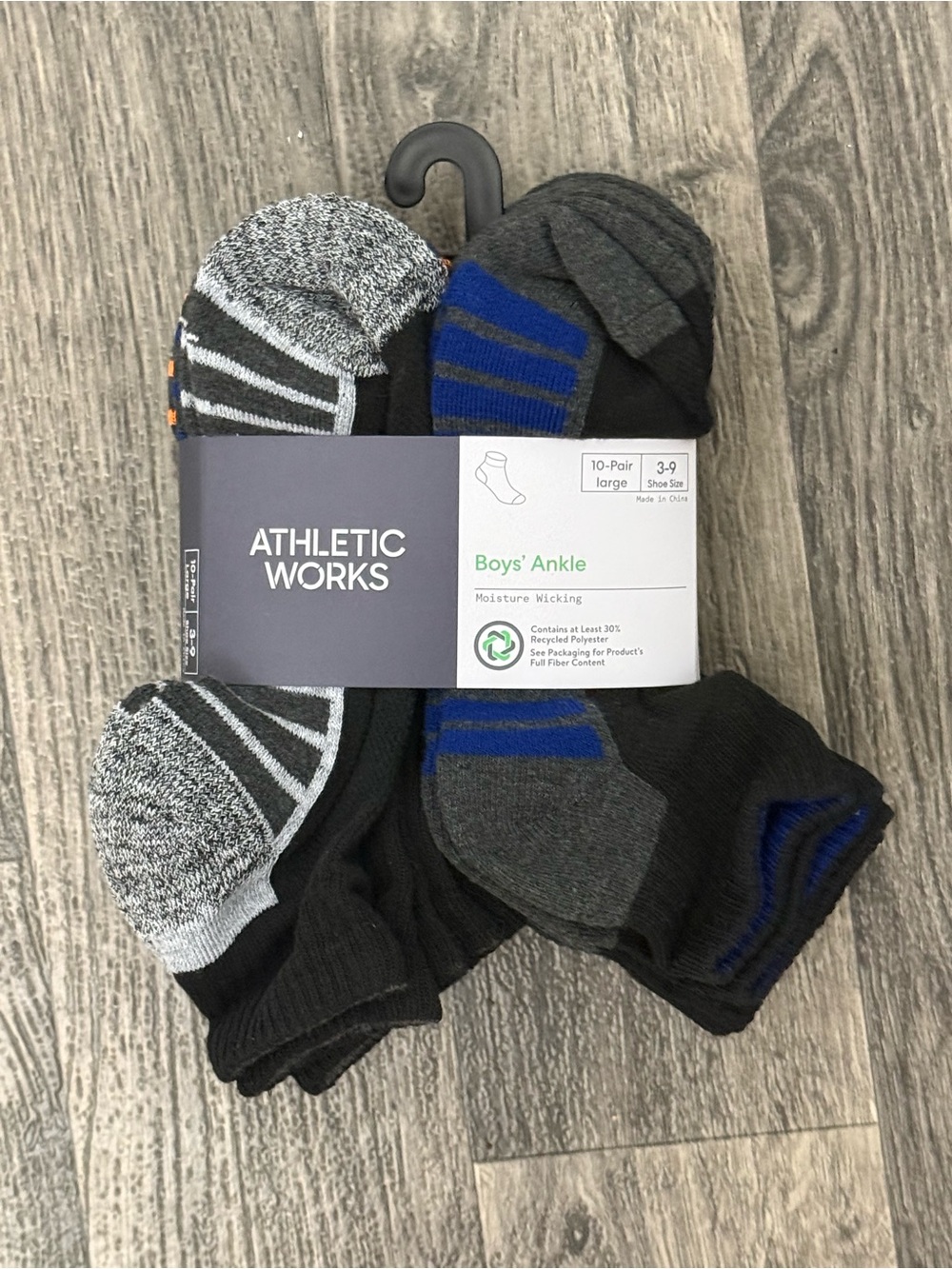 Athletic Works Boys Ankle Socks 10 Pair Pack Large 3-9 Assorted NWT